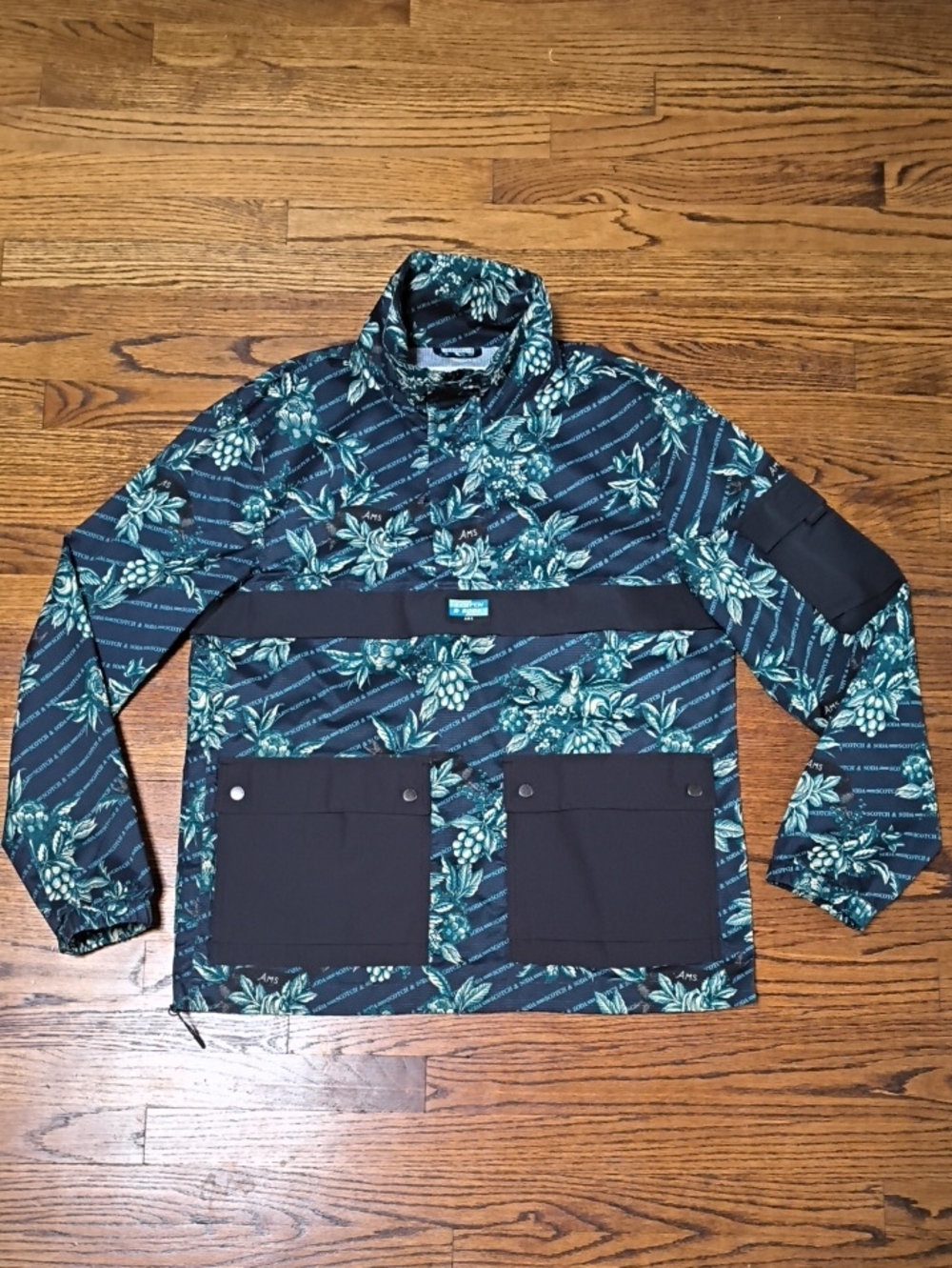 Scotch & Soda Green Floral Windbreaker with Navy Accents